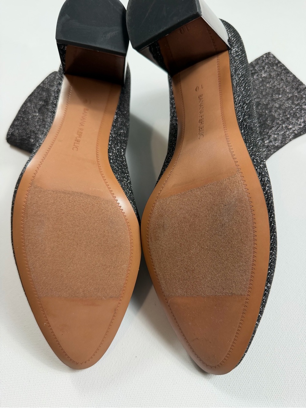 Banana Republic Metallic Gunmetal Sparkle Sock Ankle Boots Size 10 Block Heel - Picture 9 of 10